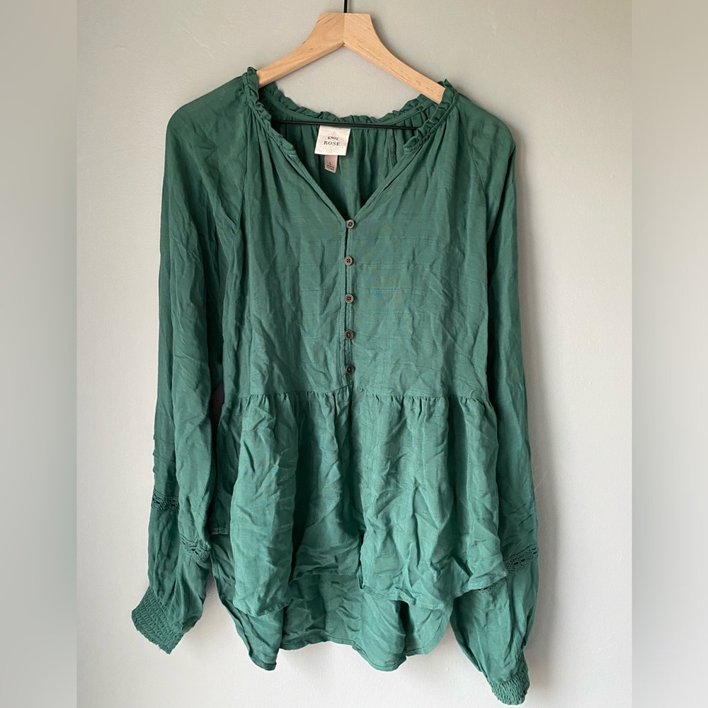 Knox Rose Green Peasant Blouse